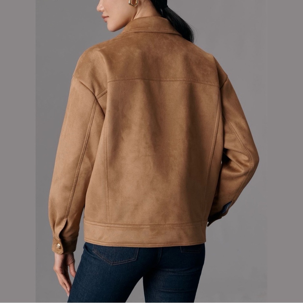 Anthropologie Maeve Faux-Suede Trucker Jacket Honey XL NWT - Picture 3 of 16